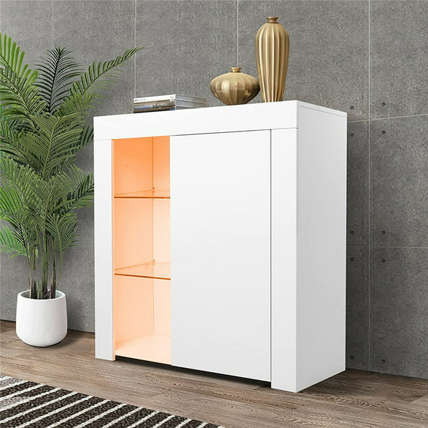 LED Sideboard TV Stand Nightstand Cupboard Storage Cabinet Modern White/Black UK